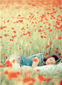 睡在花丛中的唯美女孩