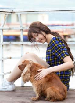 韩国美女李恩慧带宠物狗户外休闲写真图片