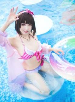 GOGO51冷魅美女雪瞳泳池湿身cosplay加藤惠泳装