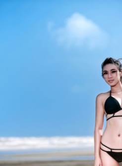 比基尼性感激情夏日长腿美女海滩泳衣的魅惑图