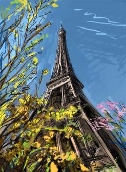 巴黎埃菲尔铁塔手绘画设计高清图片
