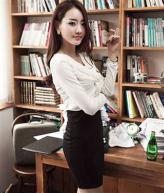 13韩系简约性感淑女职业装长袖修身包臀紧身连衣裙