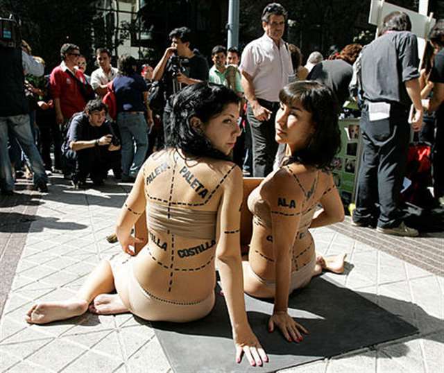 美女上演裸身切割 呼吁保护动物