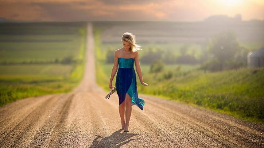 people 1920x1080 women blonde road nature landscape barefoot